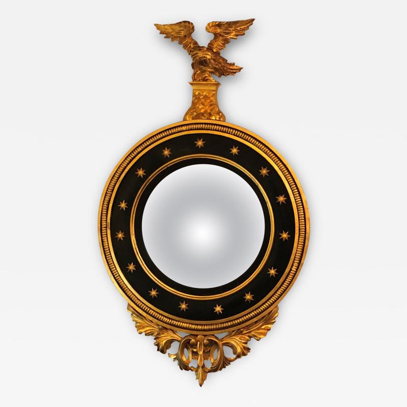 Late 19th Century Regency Carved and Ebonized Giltwood Bullseye Convex Mirror
