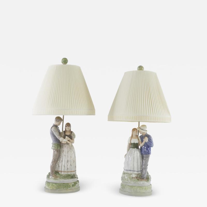 Late 19th Century Royal Copenhagen Porcelain Lamps Set of 2