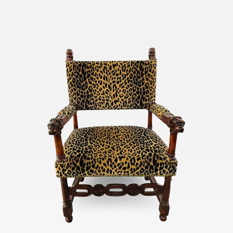 Late 19th Century Victorian Gothic Revival Leopard Upholstery Arm or Side Chair