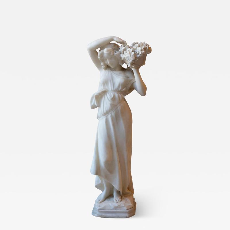 Late 19th Early 20th Century Volterra Alabaster Figure of a Flower Girl
