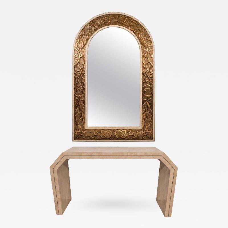 Late 20th Century Arched Bronze Mirror with a Maitland Smith Marble Console