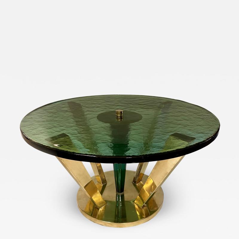 Late 20th Century Brass Green Molten Murano Glass Coffee Table