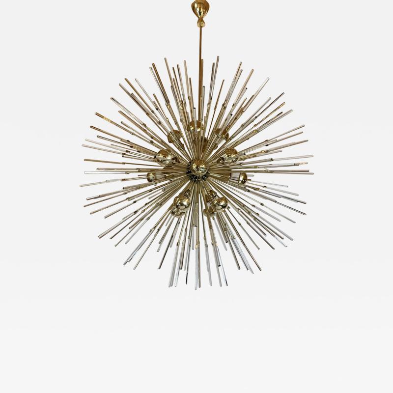 Late 20th Century Brass Sputnik Chandelier with Transparent Trihedron Glasses