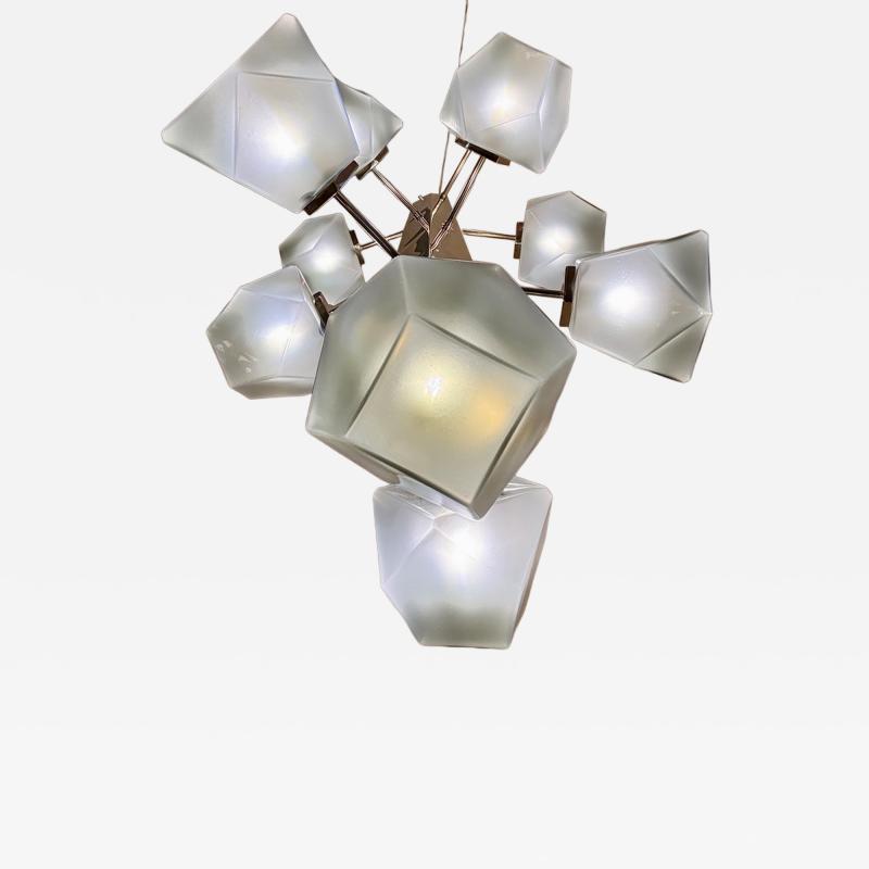 Late 20th Century Brass and Grey Murano Glass Polyhedrons Pendant Chandelier