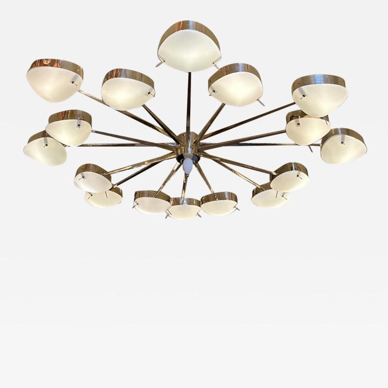 Late 20th Century Brass with White Blown Murano Glass Large Round Chandelier