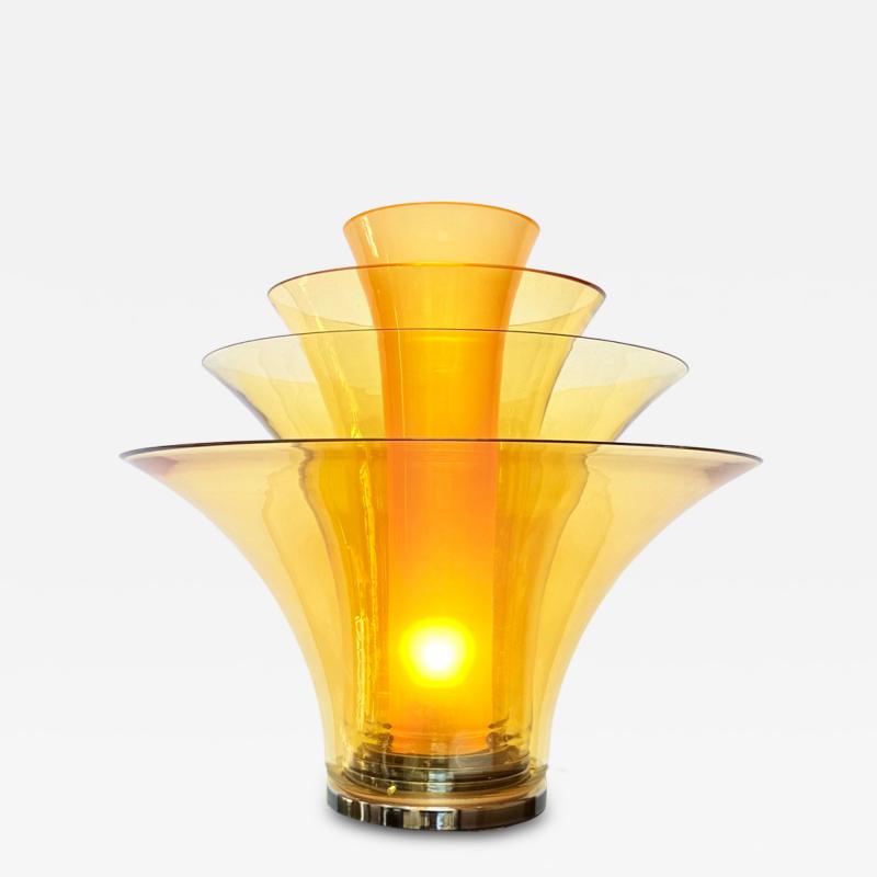 Late 20th Century Bronzed Brass and Yellow Murano Glass Table Lamp