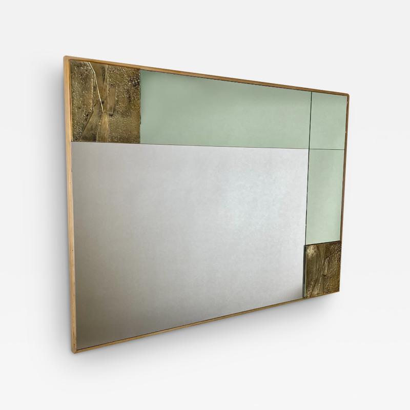 Late 20th Century Italian Green Bronze Mirror W Sculptural Bronze Plaques