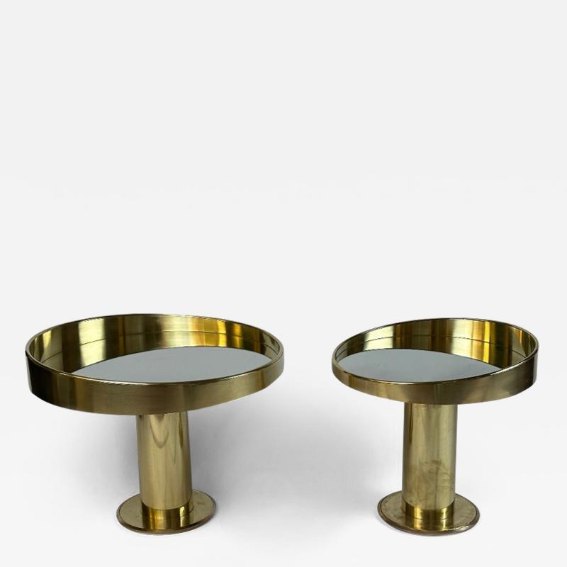 Late 20th Century Italian Pair of Round Brass Silver Mirror Side Tables