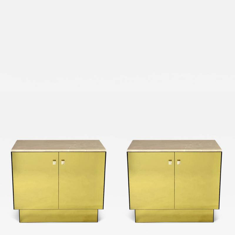 Late 20th Century Italian Pair of Yellow Mirror Cabinets w Honey Onyx Tops