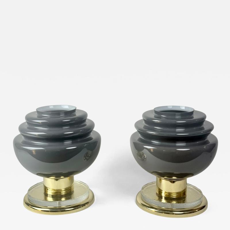 Late 20th Century Pair of Brass and Grey Murano Glass Table Lamps
