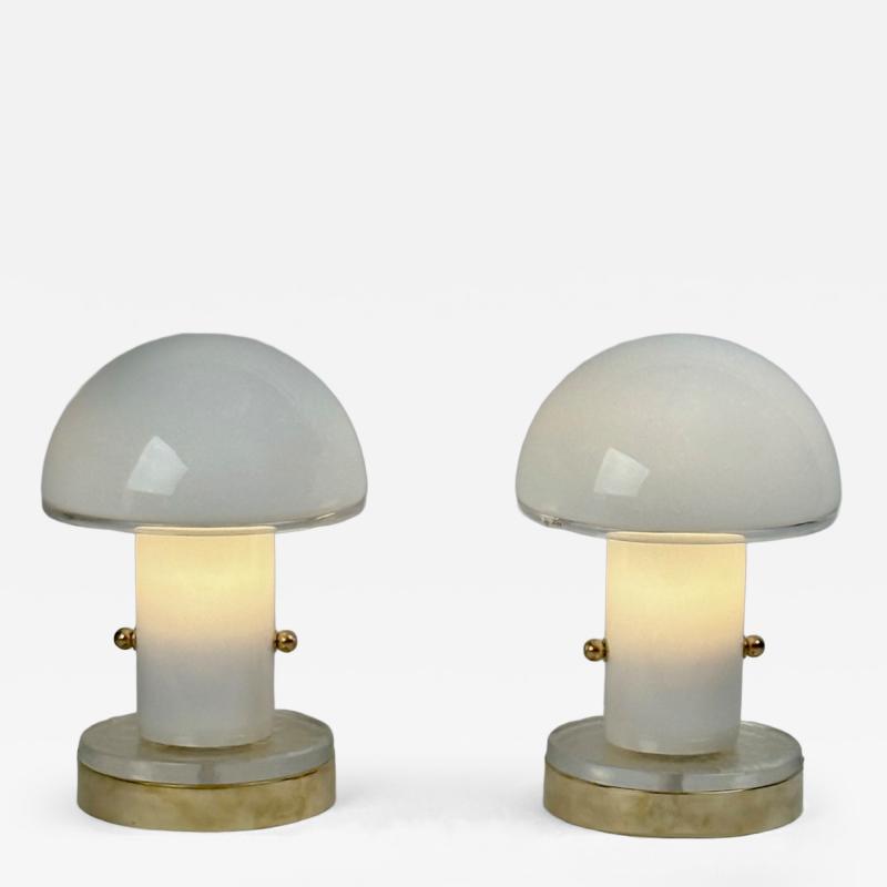 Late 20th Century Pair of Brass and Lattimo Murano Glass Table Lamps