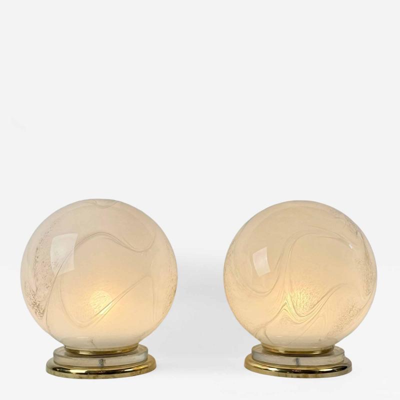 Late 20th Century Pair of Brass and Marbled Murano Glass Table Lamps