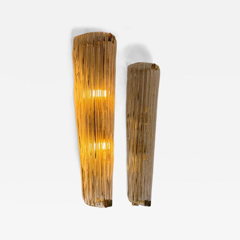 Late 20th Century Pair of Brass and Pink Murano Glass w Gold Glitter Sconces