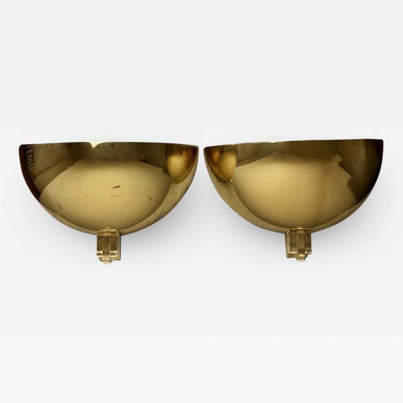 Late 20th Century Pair of Space Age Gold Metal and Transparent Lucite Sconces