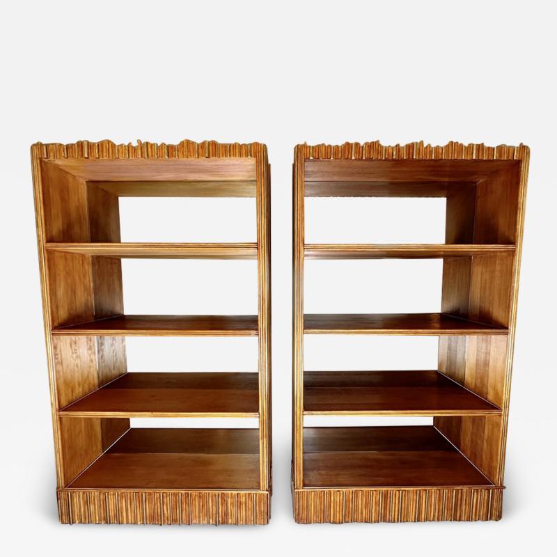 Late 20th Century Pair of Wood Brass Breadsticks Bookcases w Bronzed Mirrors