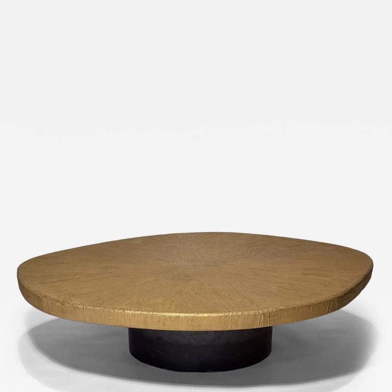 Late 20th Century Sculptural Roundish Brass Top and Blak Iron Coffee Table