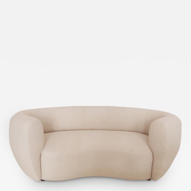 Late 20th Century Wool and Solid Wood Curved Sofa Italy