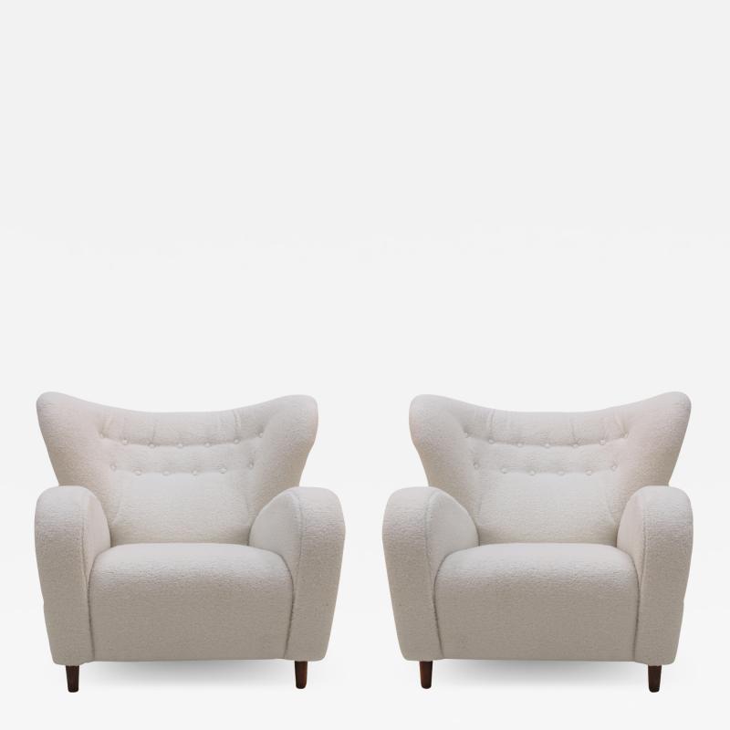 Late 20th Century Wool and Solid Wood Pair of Armchairs Norway