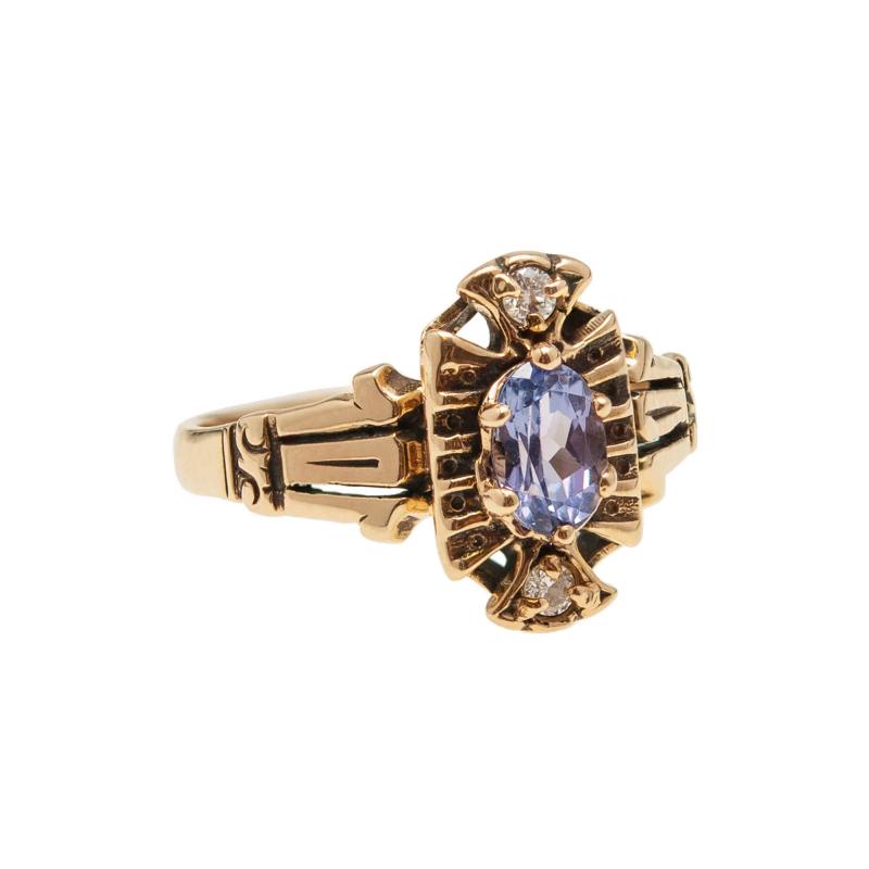 Late Art Deco 14k Sapphire Diamond Ring