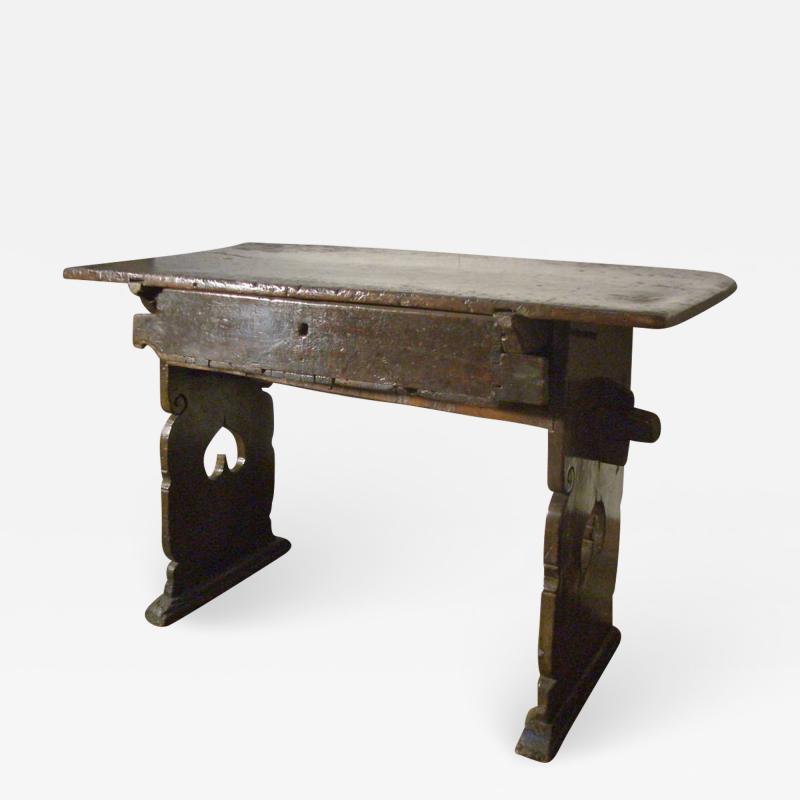 Late Gothic Swiss Early 17th Century Rustic Walnut Table