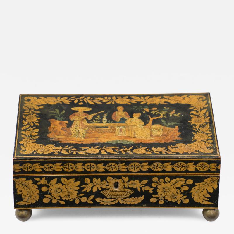 Late Regency Chinoiserie Penwork Box Circa 1830