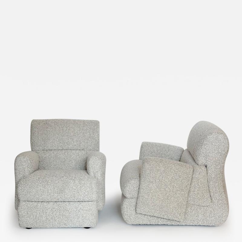 Late20th Century Pair of Italian Upholstered with Beige Boucle Fabric Armchairs