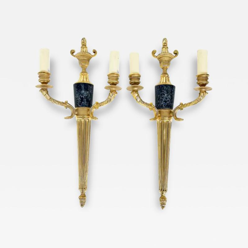 Laudarte SLR Gilt Bronze Wall Sconces with Marble Insets Pair of Tania AP 2L