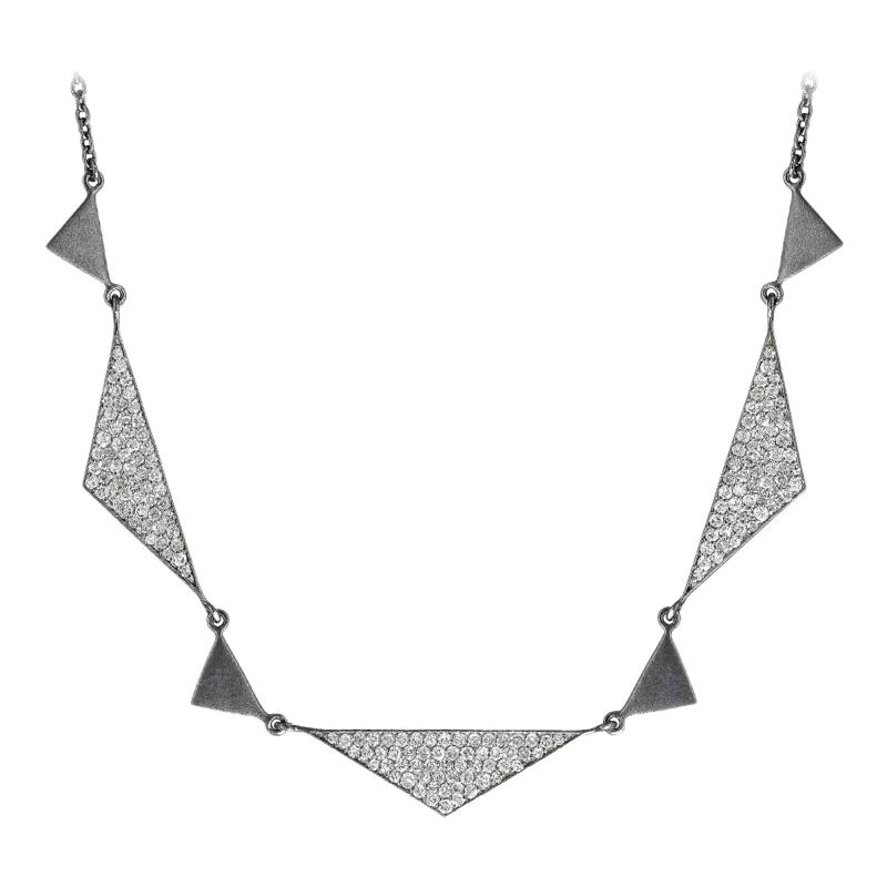 Lauren Harper 1 92 Carat Shimmering Diamond Oxidized Silver Trinity Necklace Lauren Harper