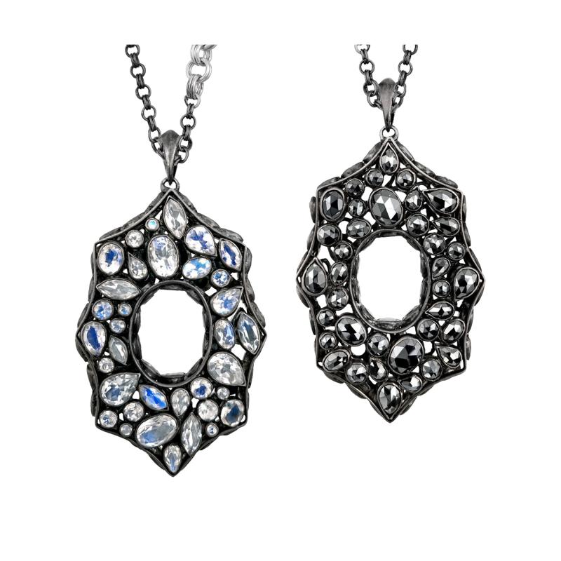 Lauren Harper Lauren Harper Double Sided Rainbow Moonstone Black Spinel Flip Pendant Necklace