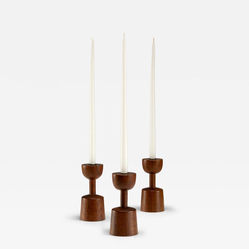 Laurids L nborg Set of 3 Rosewood Candlesticks by Laurids L nborg Denmark 1960s