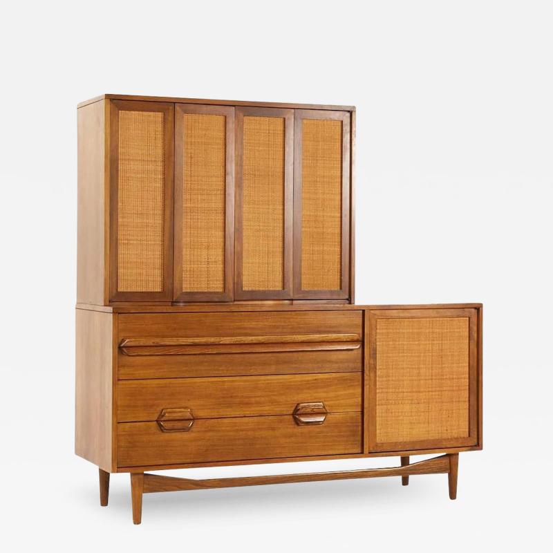 Lawrence Peabody Lawrence Peabody Mid Century Walnut and Cane Buffet with Hutch