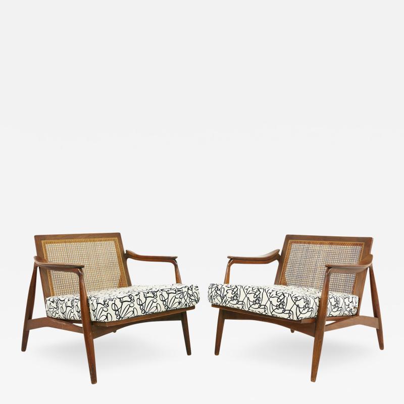 Lawrence Peabody Lawrence Peabody Mid Century Walnut and Cane Lounge Chairs A Pair