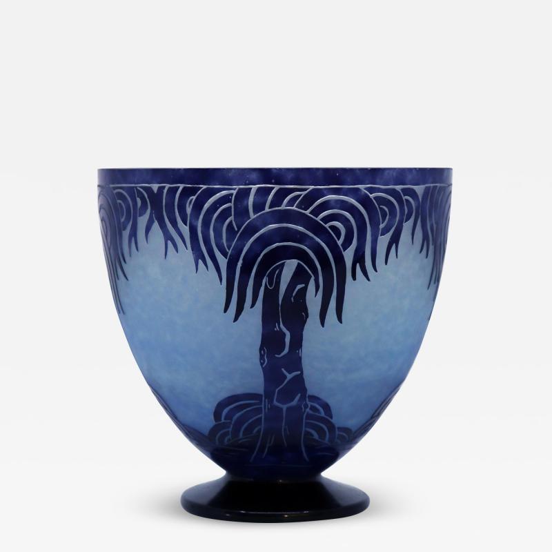 Le Verre Fran ais Art Deco Glass Vase Palmier Bleus by Le Verre Francais