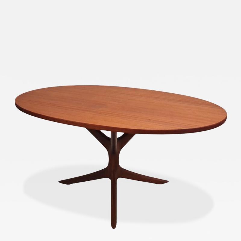 Lea Nevanlinna Oval Teak Coffee Table with Sculptoral Tripod Leg 1950s