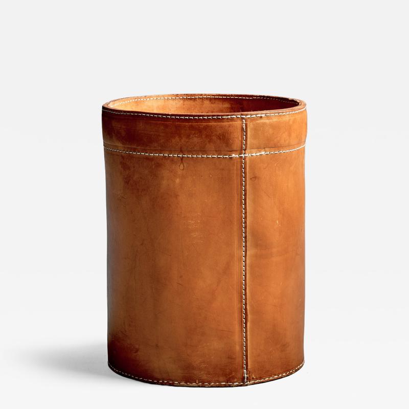 Leather Paper Basket with White Stitching