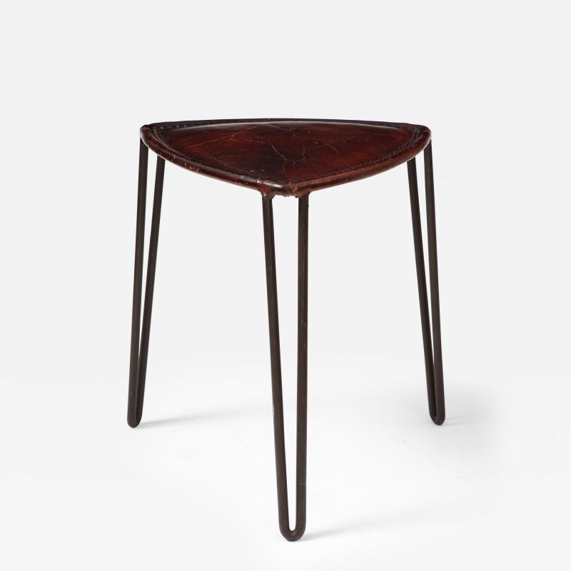 Leather and Metal Stool France c 1950