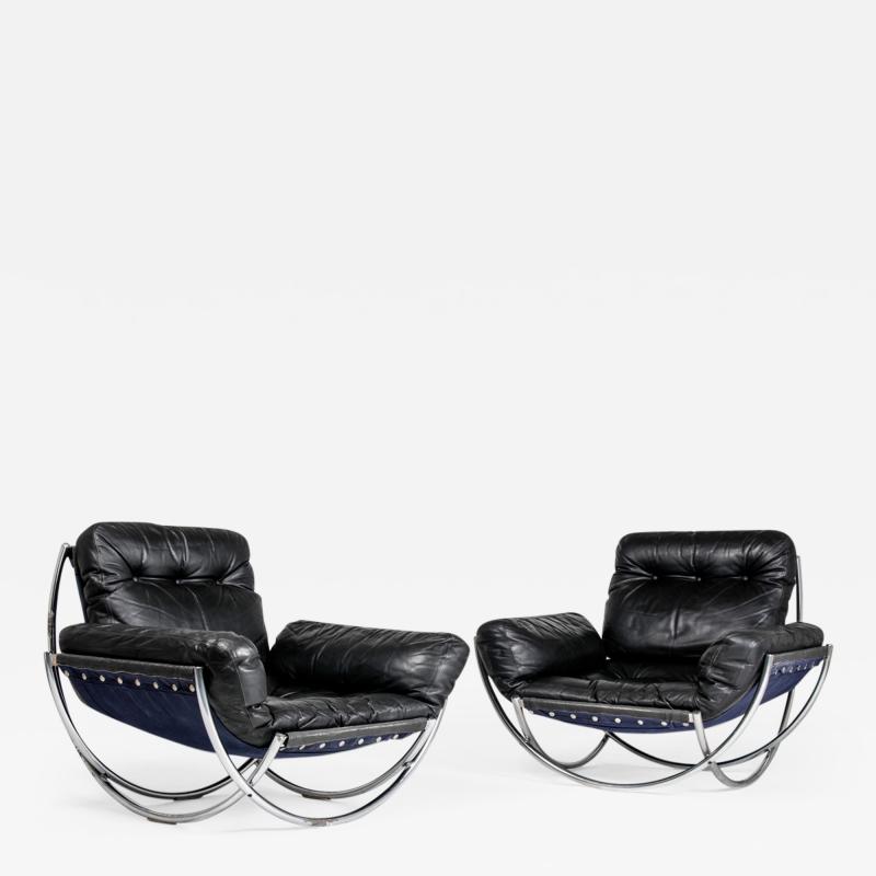 Lennart Bender Pair of Leather and Chrome Armchairs Wibro by Lennart Bender 1968