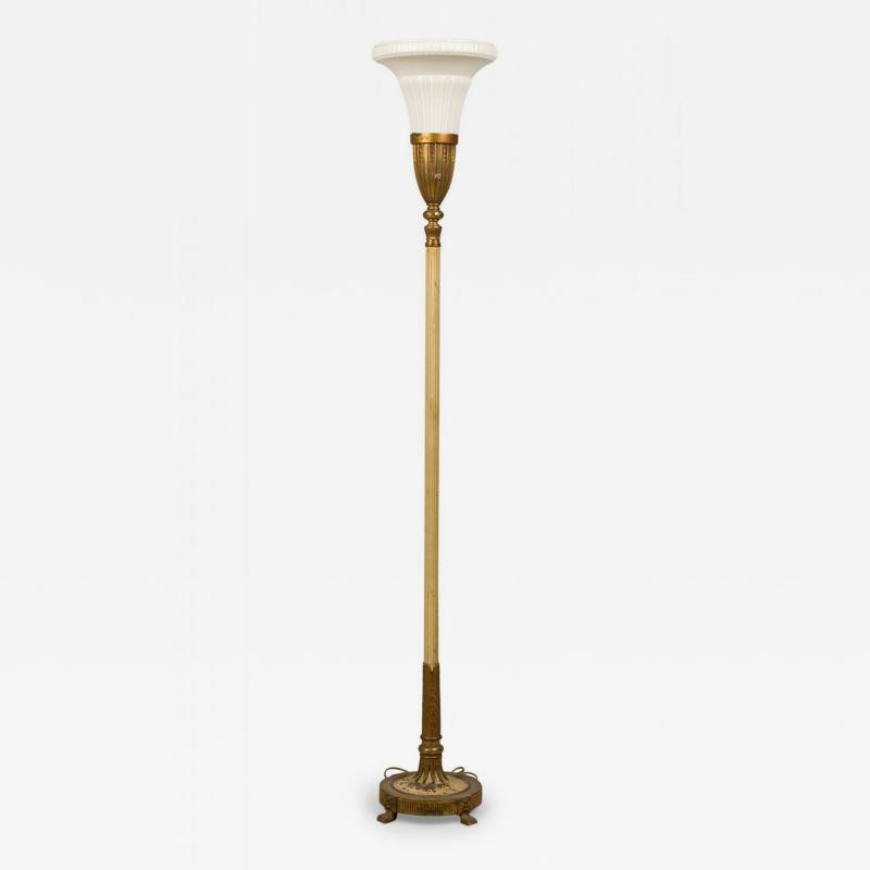 Lenox Art Deco Style Brass and Bone China Floor Lamp Torchiere