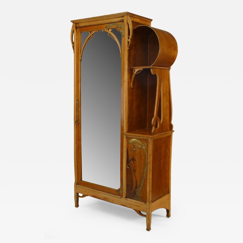 Leon Benouville French Art Nouveau Maple and Inlaid Armoire Cabinet