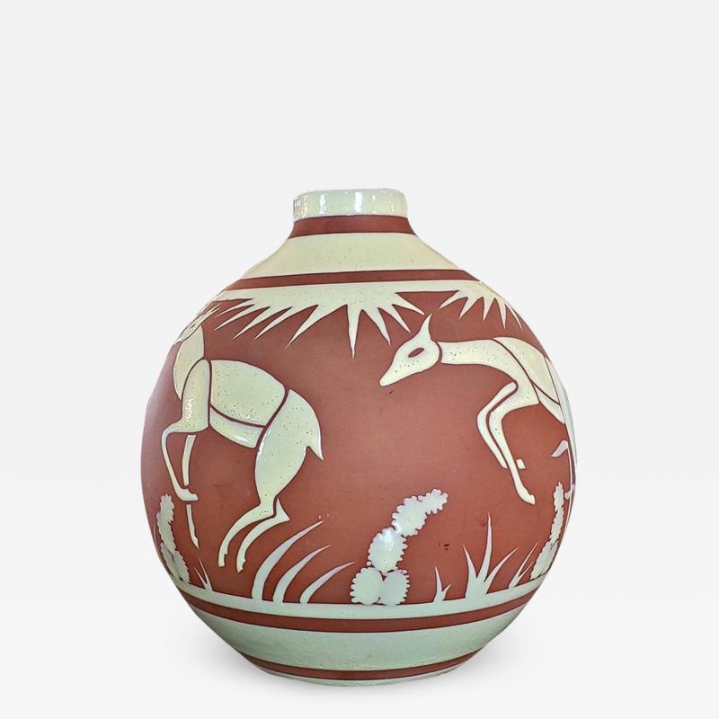 Leon Delfant Rare Art Deco BFK Leon Delfant Deer Vase