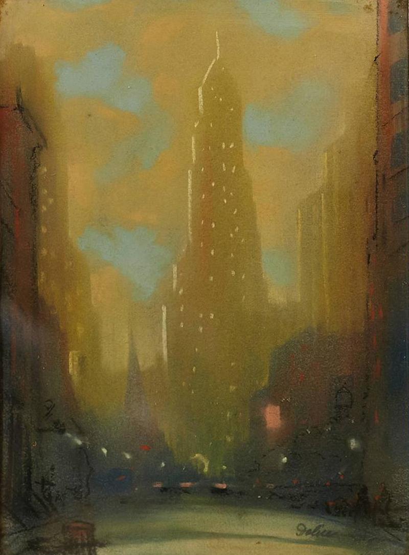 Leon Louis Dolice New York Street Scene 1930s Leon Louis Dolice Pastel