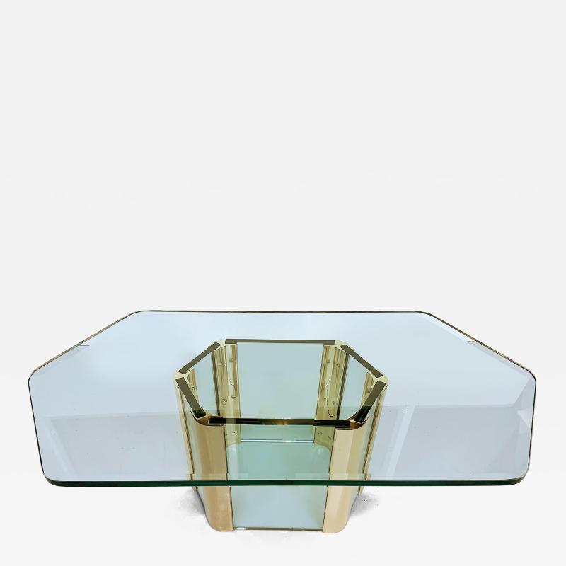 Leon Rosen 1960s Elongated Hexoganal Leon Rosen Pace Coffee Table in Brass and Glass