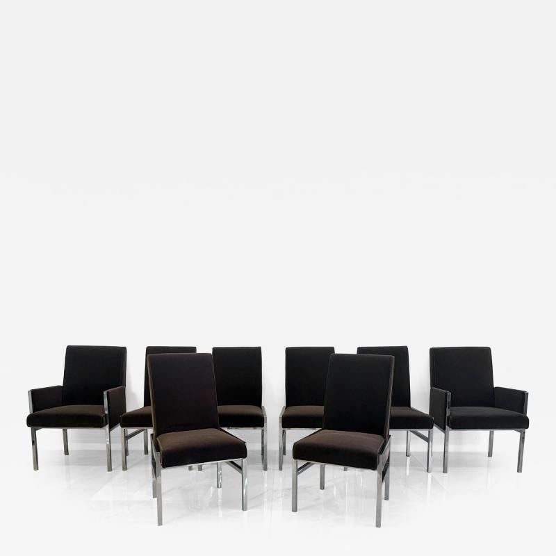 Leon Rosen Leon Rosen Chrome Dining Chairs Set of 8 Rohleder Chocolate Velvet 1970s
