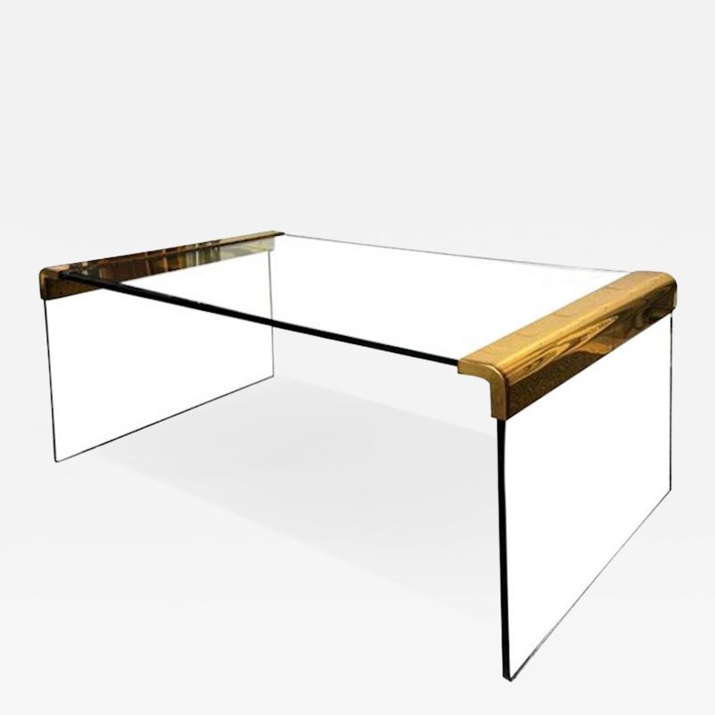 Leon Rosen Leon Rosen for Pace Collection Glass Brass Waterfall Cocktail Table