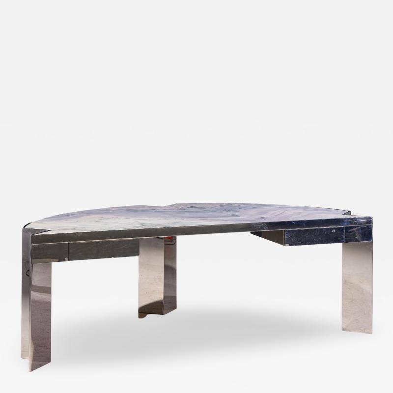 Leon Rosen Leon Rosen for Pace Collection Mezzaluna Mid Century Chrome and Stone Desk