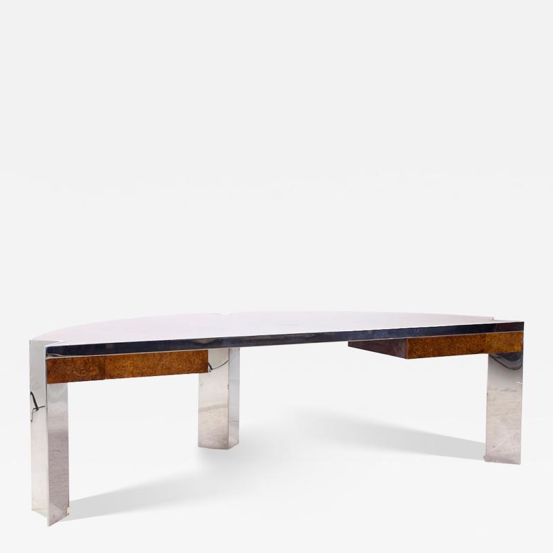 Leon Rosen Leon Rosen for Pace Mezzaluna Mid Century Burlwood and Stainless Steel Desk