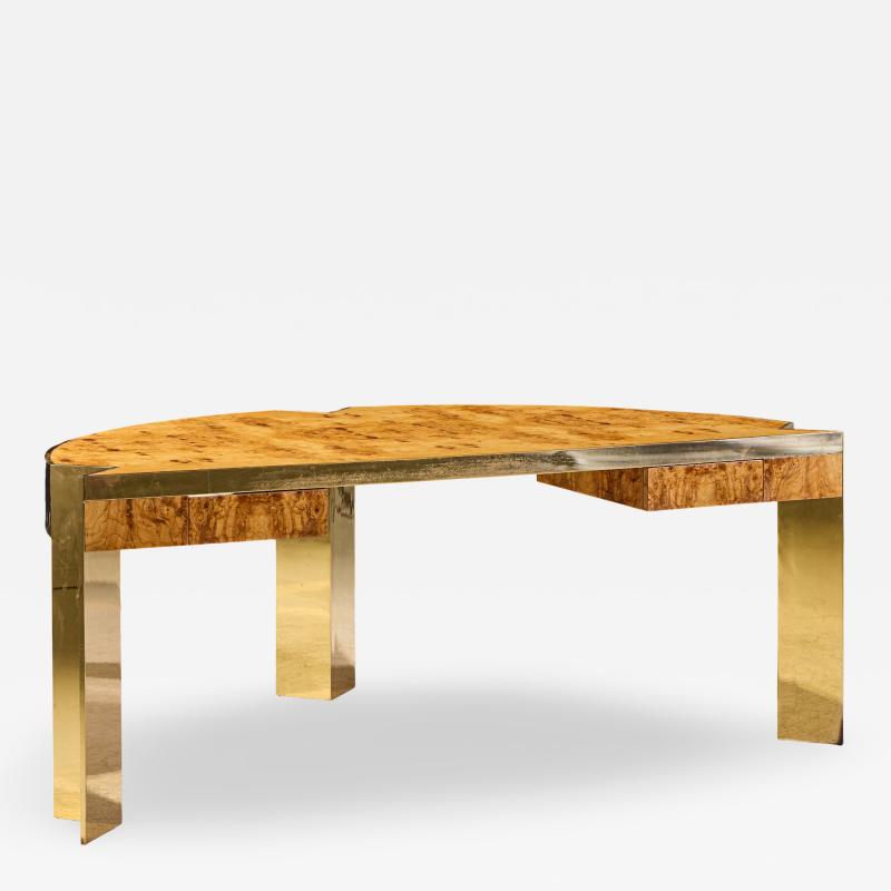 Leon Rosen Leon Rosen for Pace Mid Century Burlwood and Brass Executive Desk