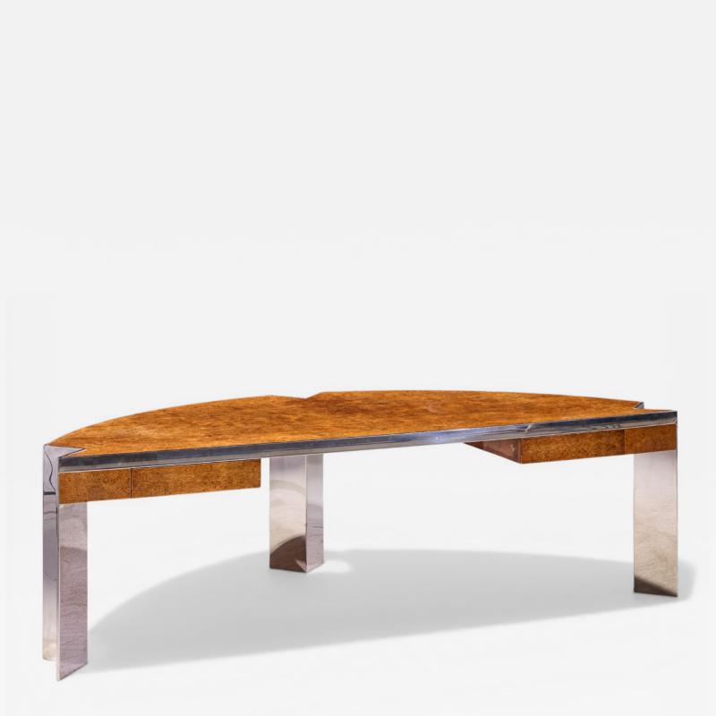 Leon Rosen Leon Rosen for Pace Mid Century Burlwood and Chrome Executive Desk