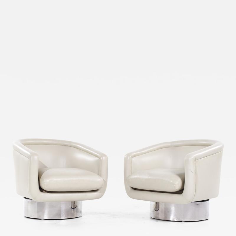 Leon Rosen Leon Rosen for Pace Mid Century Chrome Swivel Lounge Chairs Pair