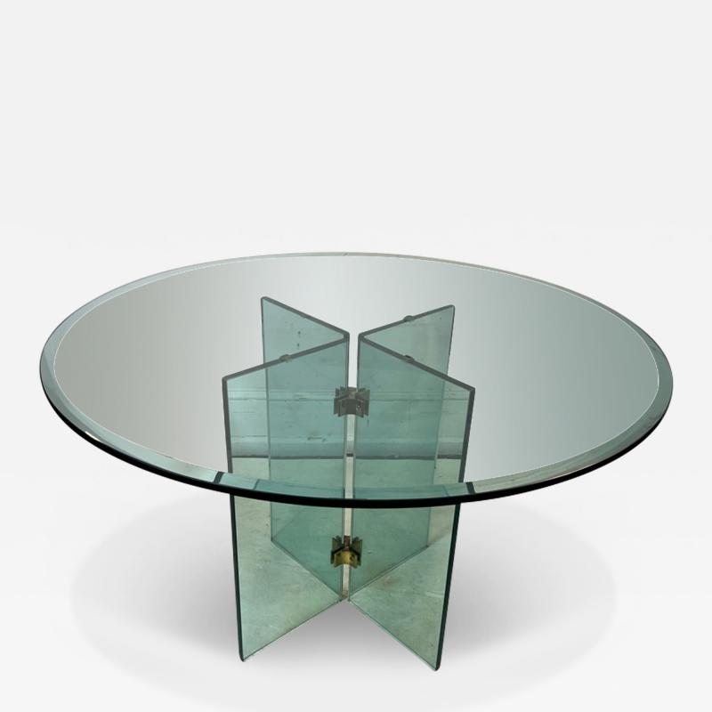Leon Rosen MODERNIST GLASS AND BRASS PACE X BASE DINING TABLE